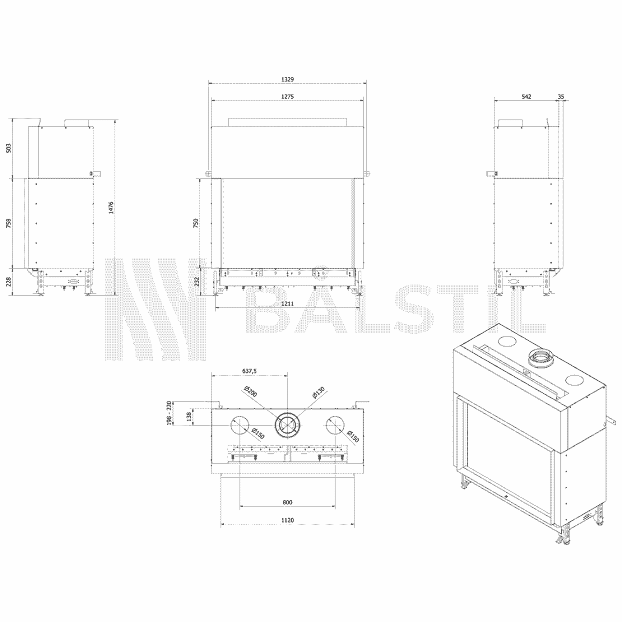 Gaskamin BÅLSTIL LUSSO 130/55 Naturgas 12,5 kW ∅ 130/200