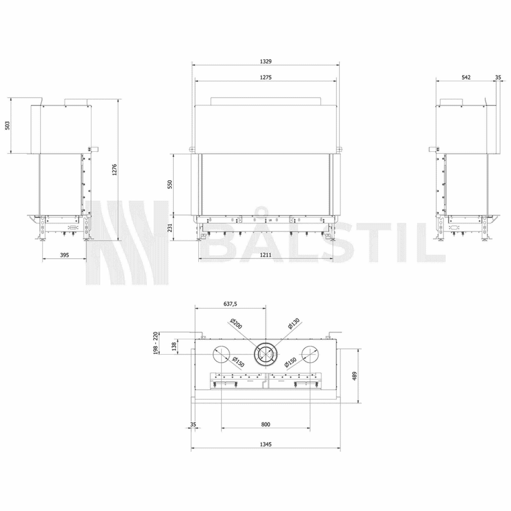 Technische tekening 14 - Bålstil Lusso 130/55