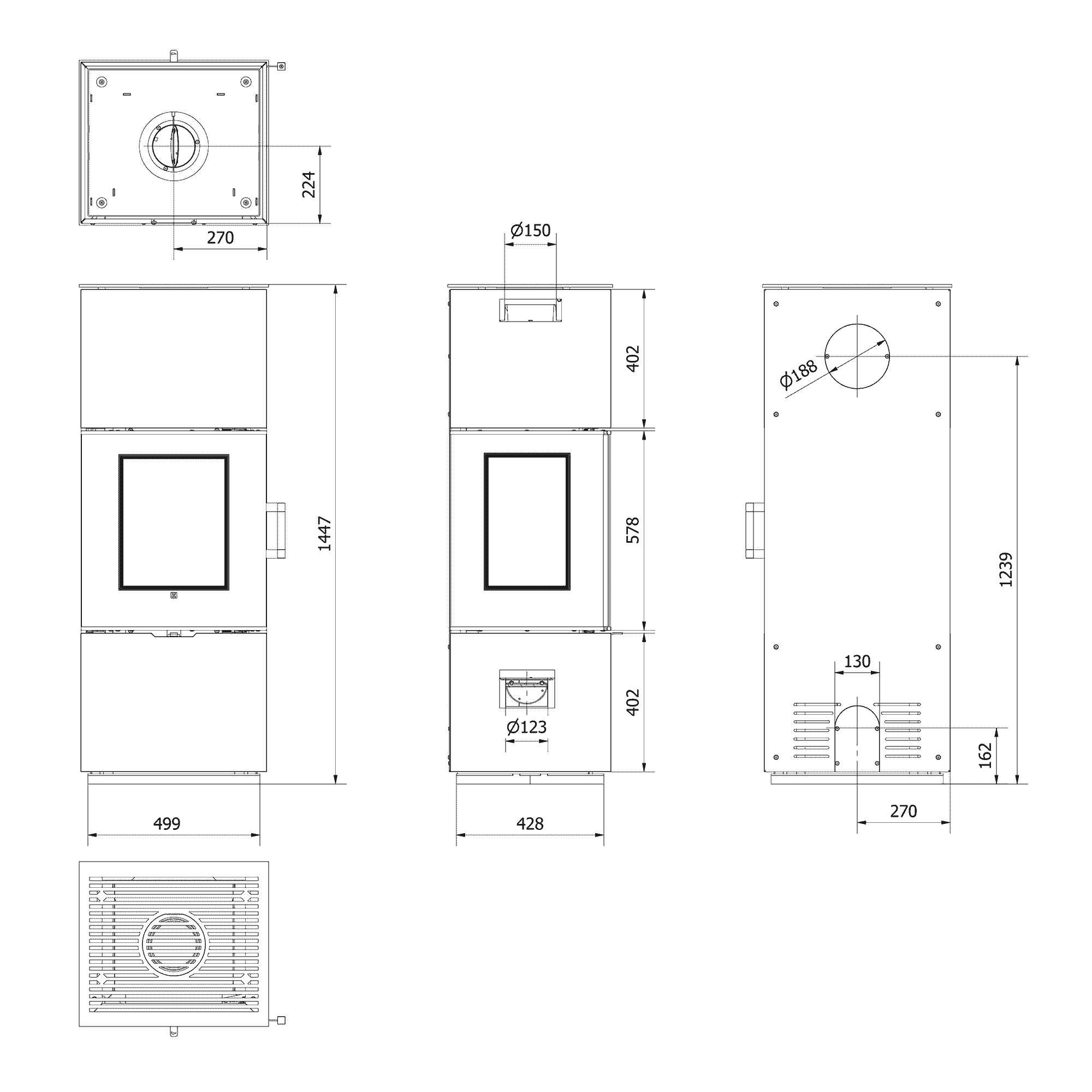 Freistehender Stahlofen AXAM mit Sintermantel SETA LIQUORICE