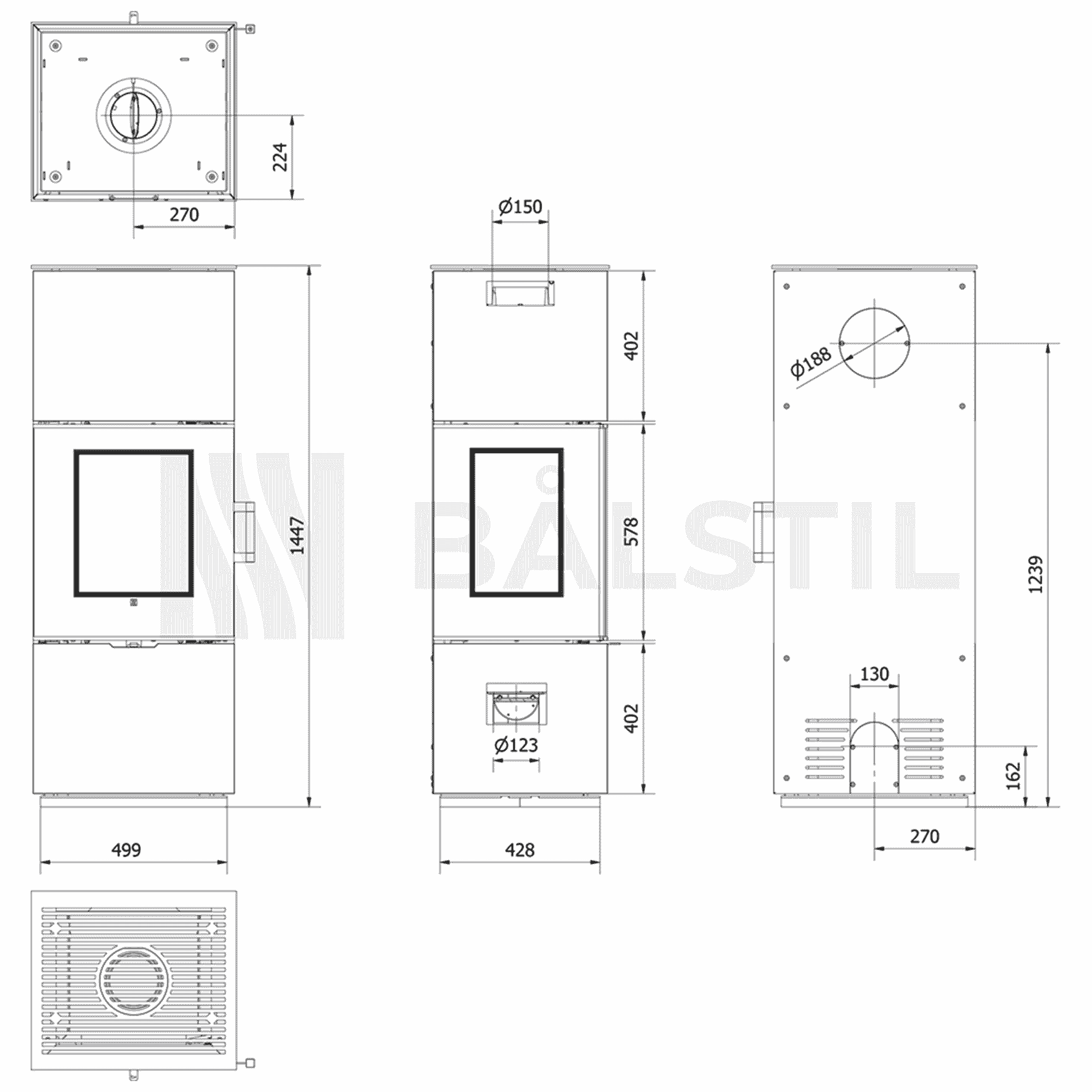 AXAM Steel Freestanding Stove with Seta Liquorice Sintered Quartz Panels