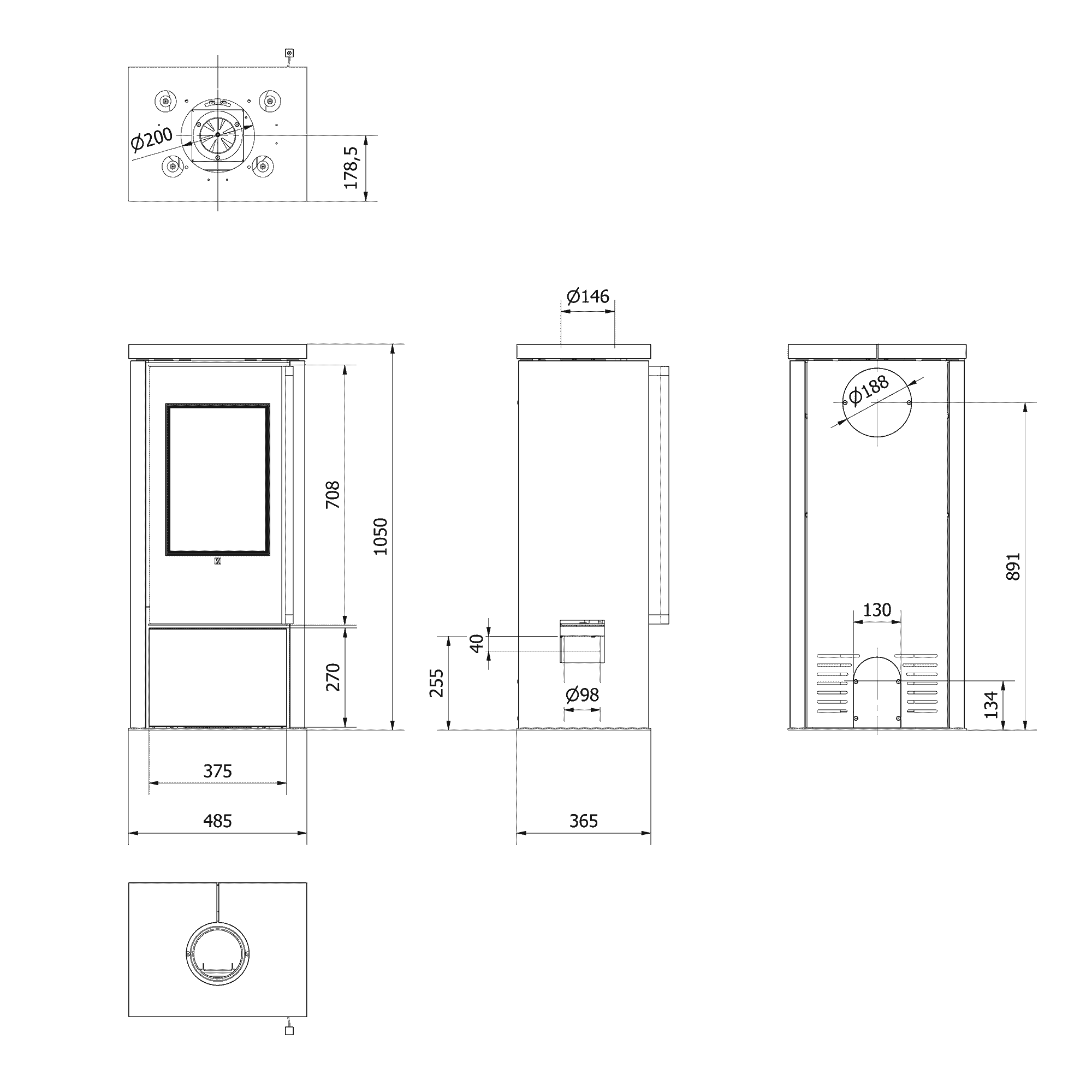 Freistehender Stahlofen AKNA in Ivory Glow Stone