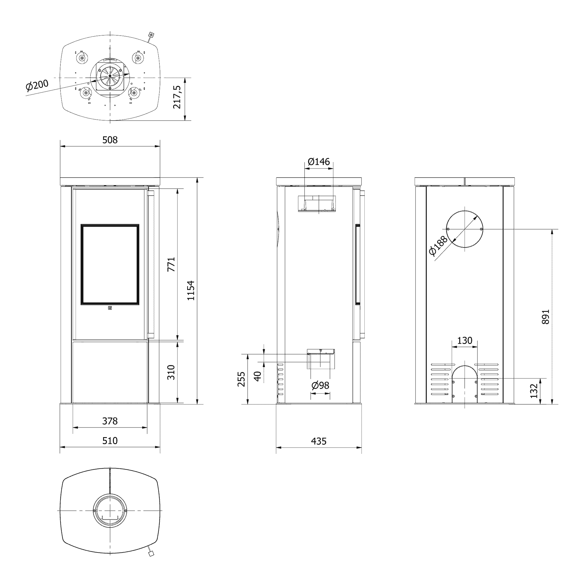 BRONN freistehender Stahlofen mit schwarzer Verkleidung