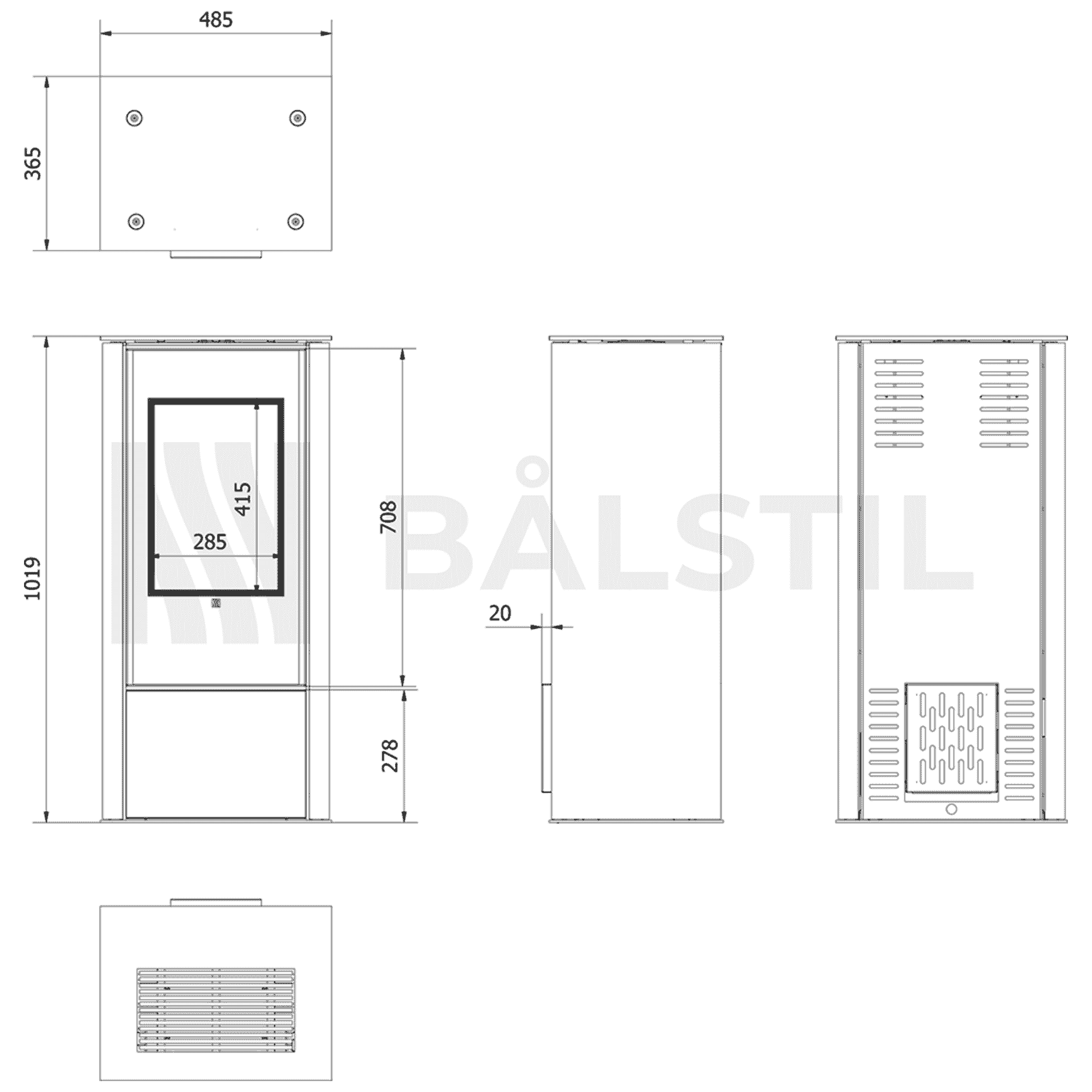 Automatischer Bio-Kamin mit Fokos Grafite Sinterquarz