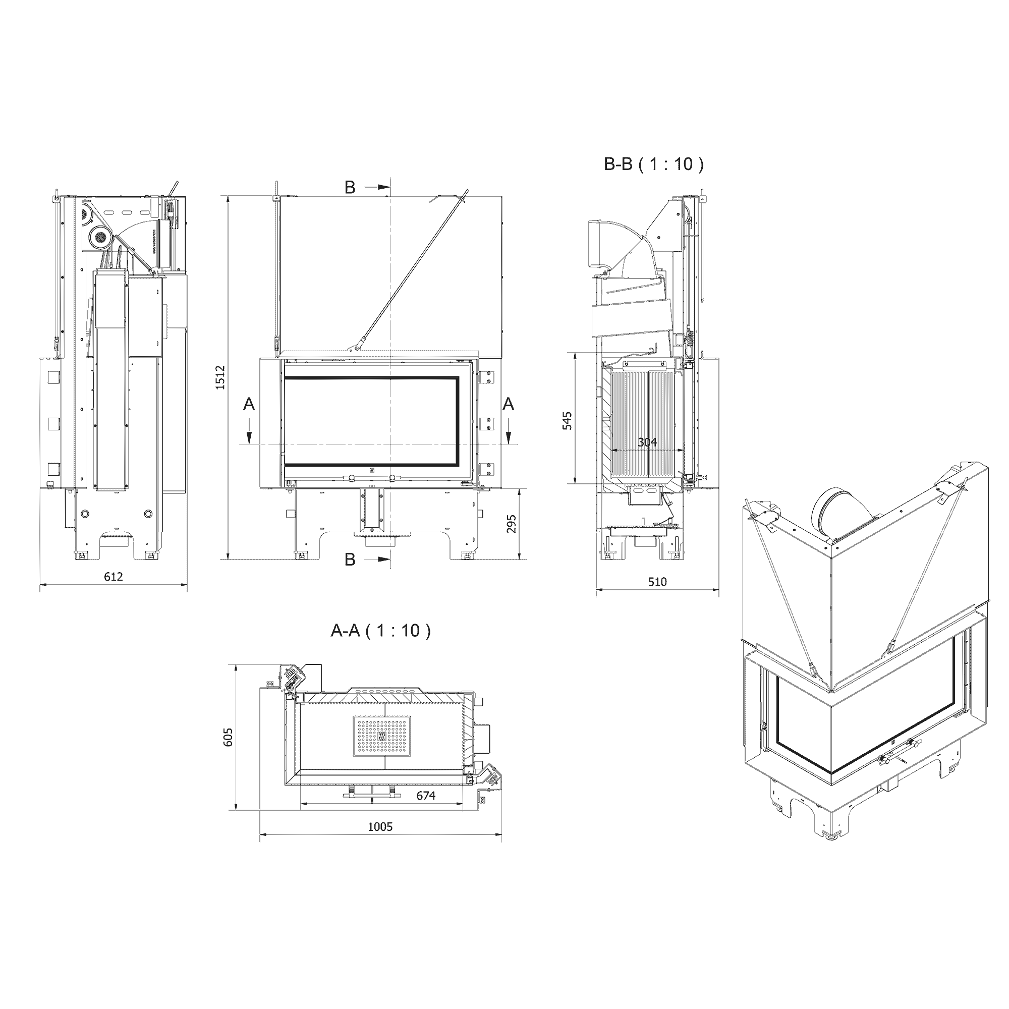 Balstil Milano 810x410 – Linksseitiger Eckkamin mit Klapptüren, weiße Verkleidung