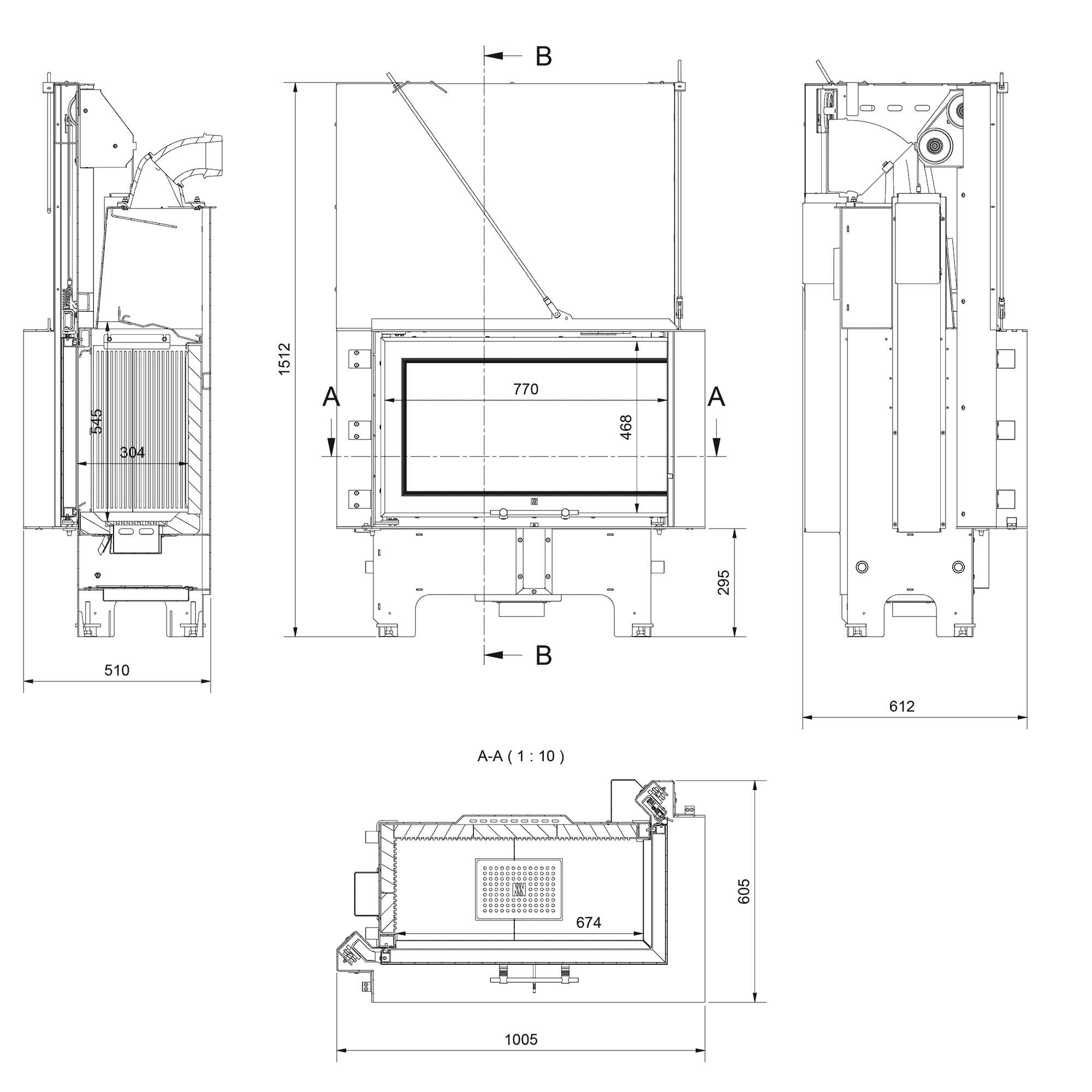 Balstil Milano 810x410 – Rechtsseitiger Eckkamin mit Klapptüren, weiße Verkleidung