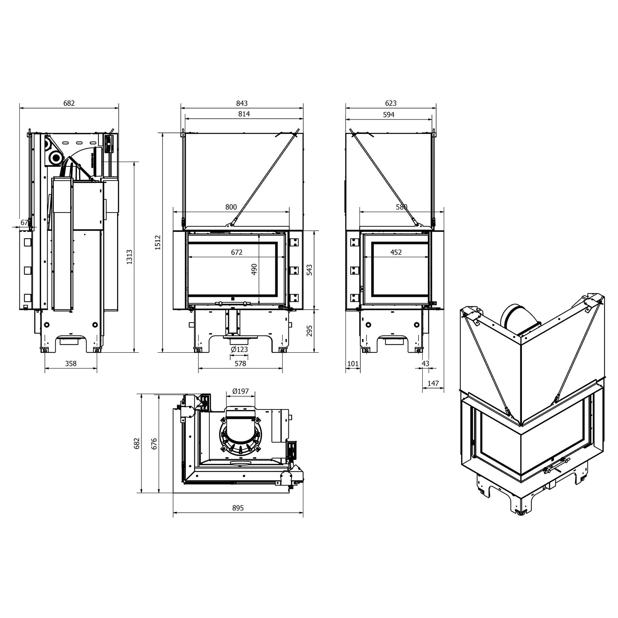 Balstil Milano 700x480 – Linksseitiger Eckkamin mit Klapptüren, schwarze Verkleidung