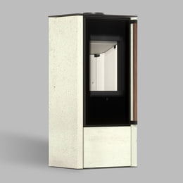 Freistehender Stahl-Kaminofen AKNA aus Ivory Glow Stein