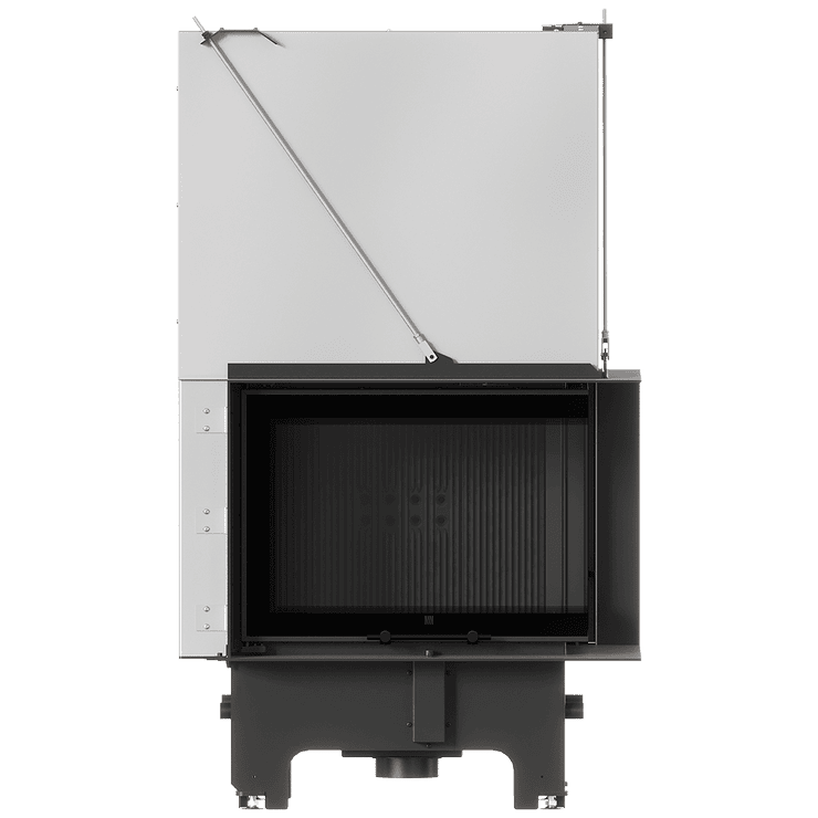 Balstil Milano 700x480 – Linksseitiger Eckkamin mit Klapptüren, schwarze Verkleidung