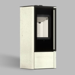 AKNA freistehender Stahlofen in Ivory Glow Stone; Türgriff mit Griff aus schwarzer Eiche