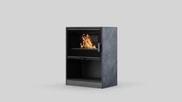 FORLI/95 Freestanding Stove, Black Thermotec, in In-Side Pietra Di Cardoso Grigio Sintered Quartz