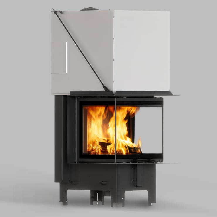 Balstil Milano 500×500 – Dreiseitiger Kamin mit Klapptüren, weiße Verkleidung