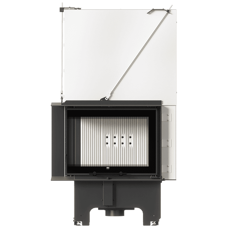 Balstil Milano 610x430 – Linksseitiger Eckkamin mit Klapptüren, weiße Verkleidung