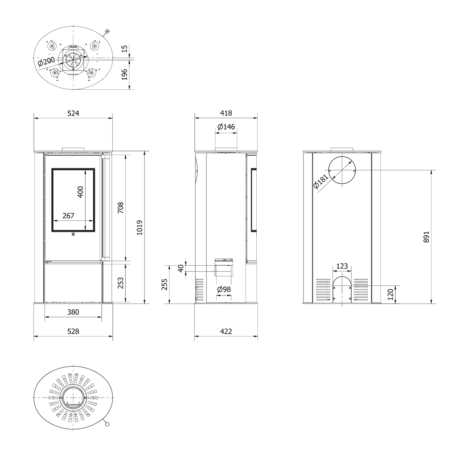 Freistehender ULV-Ofen aus Stahl