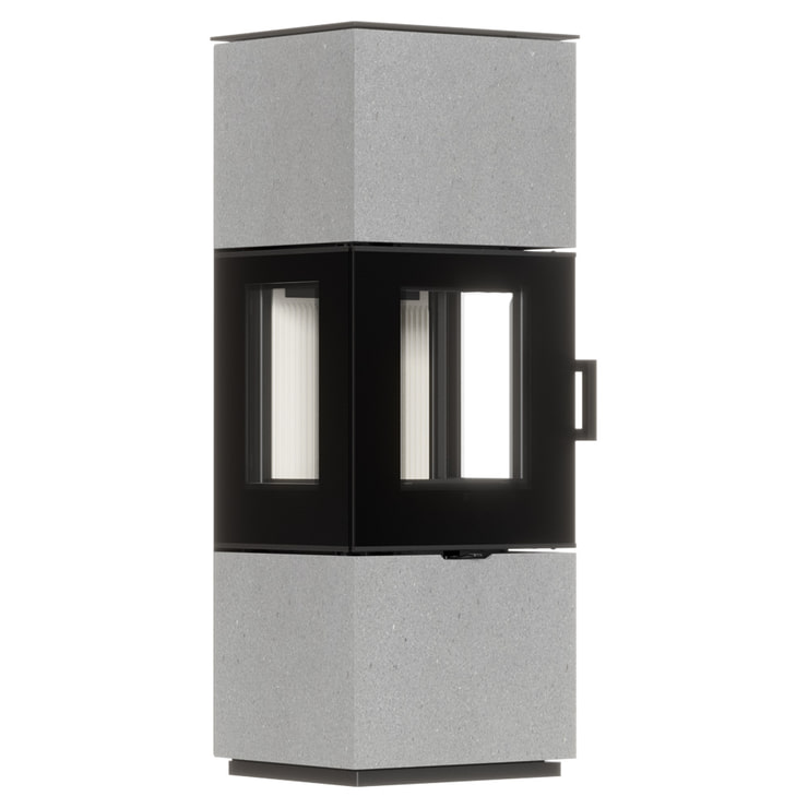 Freistehender Stahl-Kaminofen AXAM aus Luna Grigia Stein