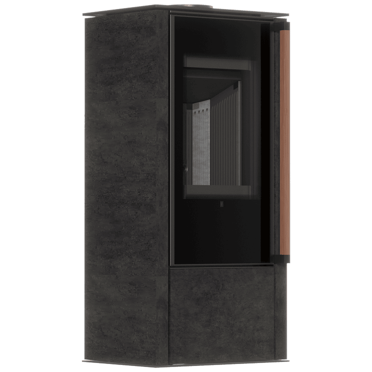 Freestanding steel stove KOZA AKNA in FOKOS GRAFITE sinter with black lining