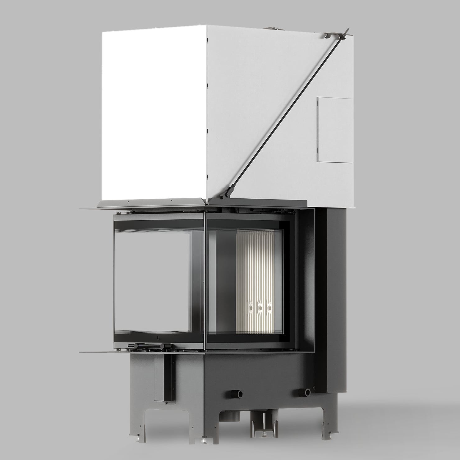 Balstil Milano 500×500 – Dreiseitiger Kamin mit Klapptüren, weiße Verkleidung