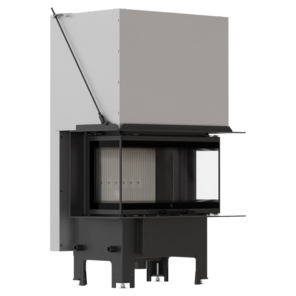 Balstil Milano 680x280 – Three-sided fireplace with lift-up doors, white lining