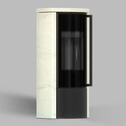 Freistehender Stahl-Kaminofen BRONN aus Ivory Glow Stein mit schwarzer Innenauskleidung