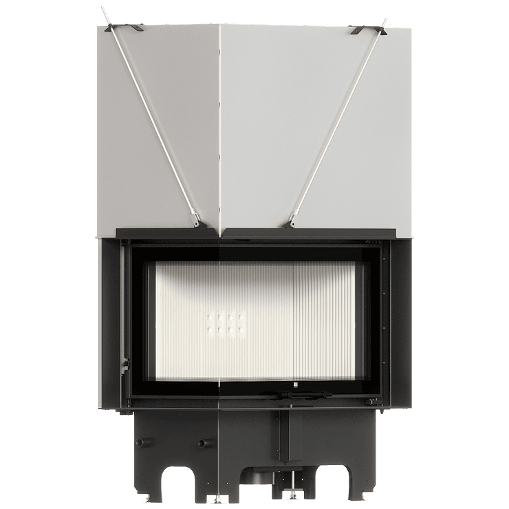 Balstil Milano 810x410 – Linksseitiger Eckkamin mit Klapptüren, weiße Verkleidung