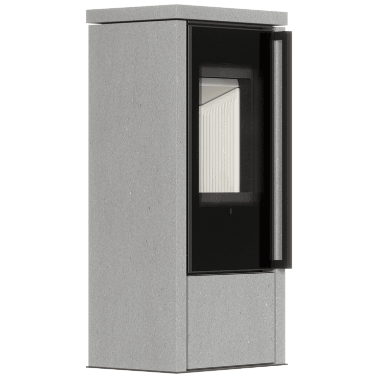 Freestanding steel stove KOZA AKNA in Luna Grigia stone