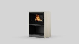 FORLI/95 Freestanding Stove, Black Thermotec, in Hado Travertino Bianco Sintered Quartz