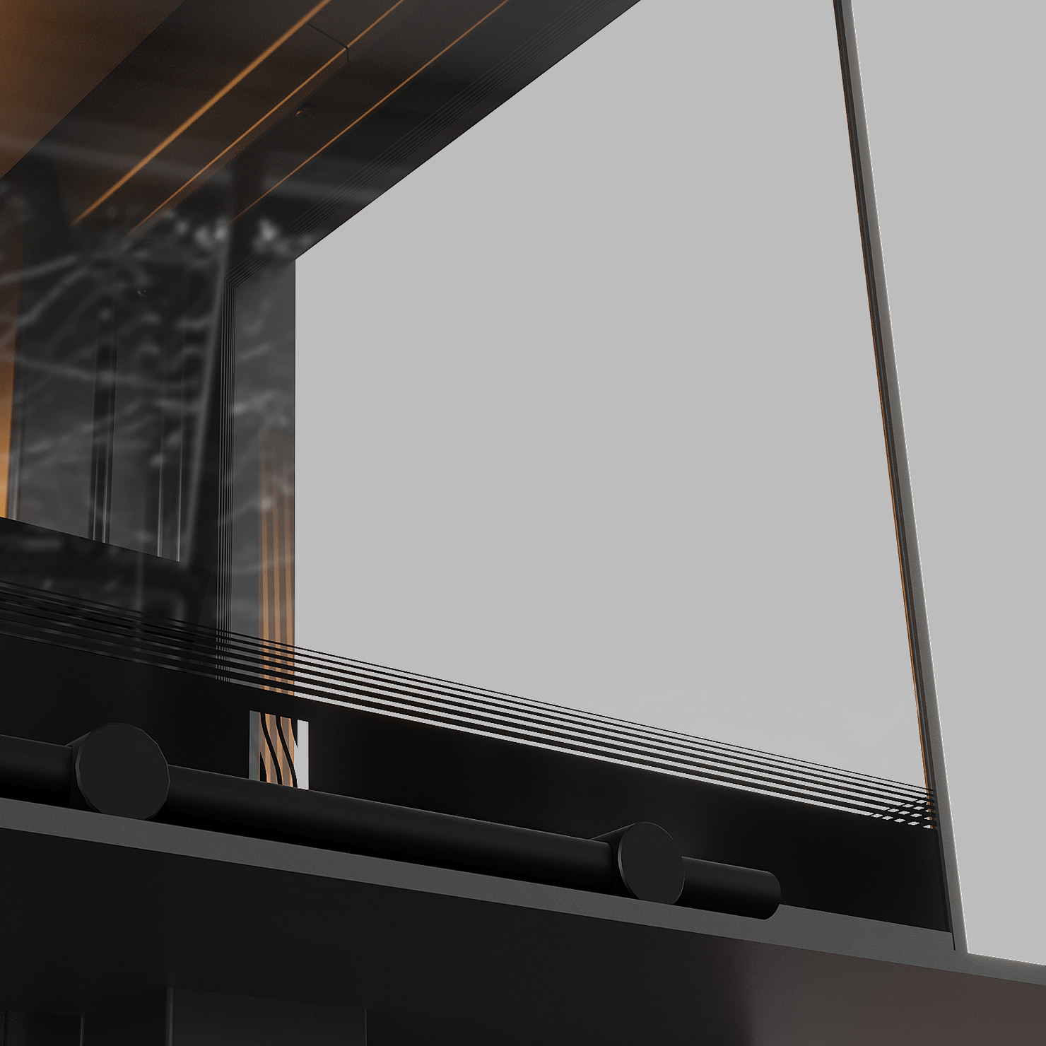 Balstil Milano 500×500 – Dreiseitiger Kamin mit Klapptüren, weiße Verkleidung