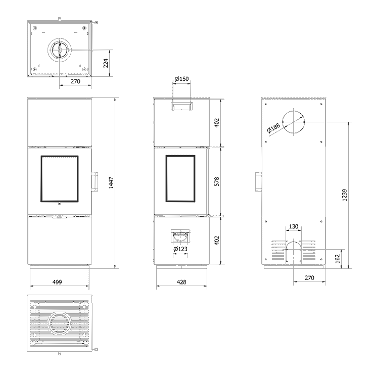 Freistehender Stahlofen AXAM mit Sintermantel SETA LIQUORICE