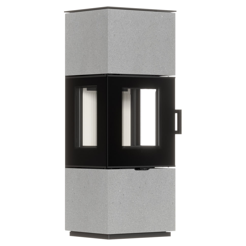 Freistehender Stahl-Kaminofen AXAM aus Luna Grigia Stein