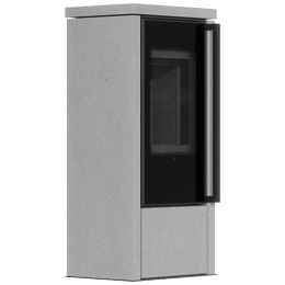Freestanding steel stove KOZA AKNA in Luna Grigia stone with black lining