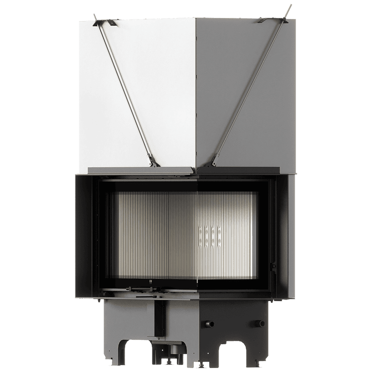 Balstil Milano 810x410 – Rechtsseitiger Eckkamin mit Klapptüren, weiße Verkleidung