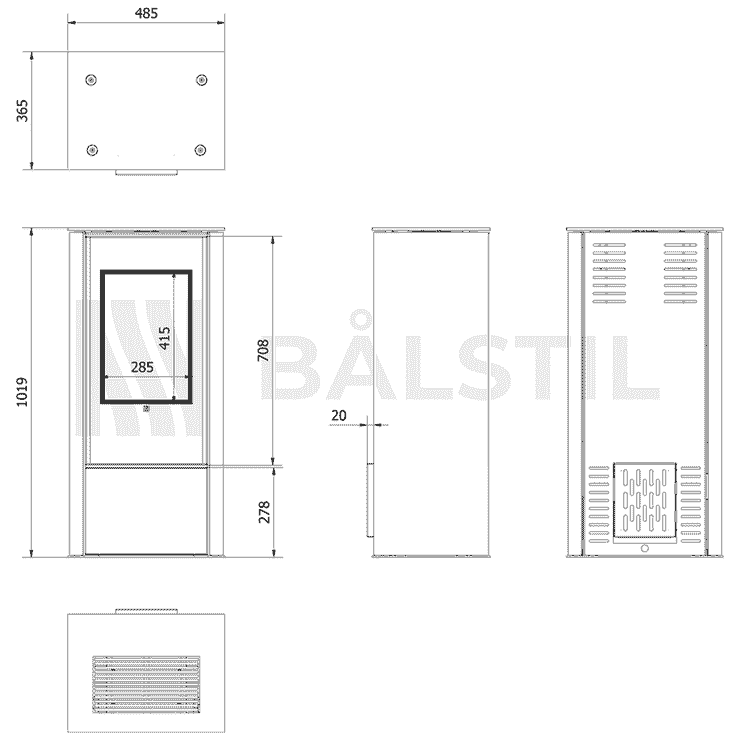 Automatischer Bio-Kamin mit Fokos Grafite Sinterquarz