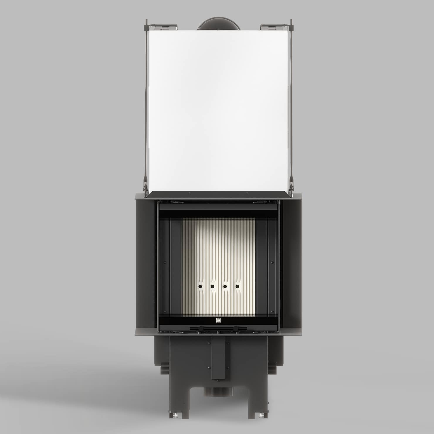 Balstil Milano 500×500 – Dreiseitiger Kamin mit Klapptüren, weiße Verkleidung