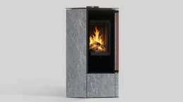 Freistehender Stahl-Kaminofen AKNA aus Speckstein mit schwarzer Innenauskleidung