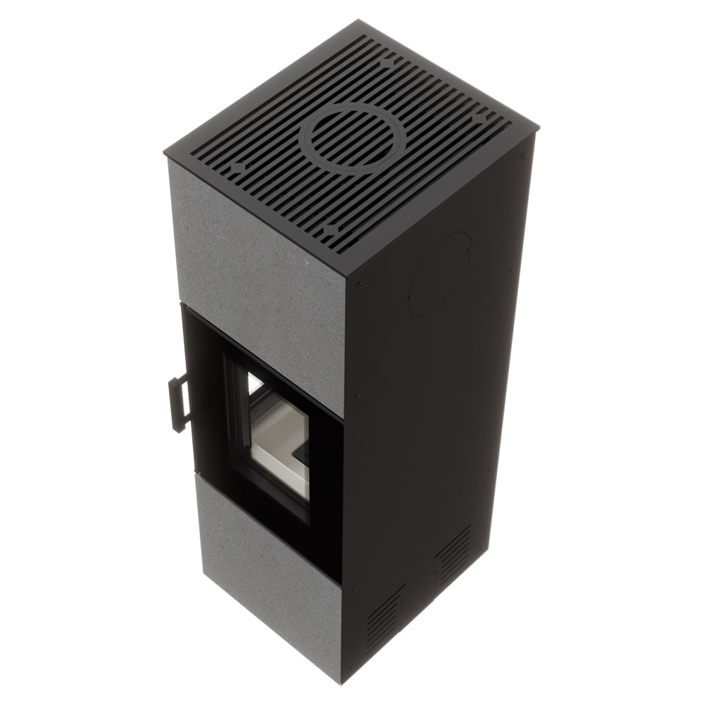 Freistehender Stahl-Kaminofen AXAM aus Luna Grigia Stein