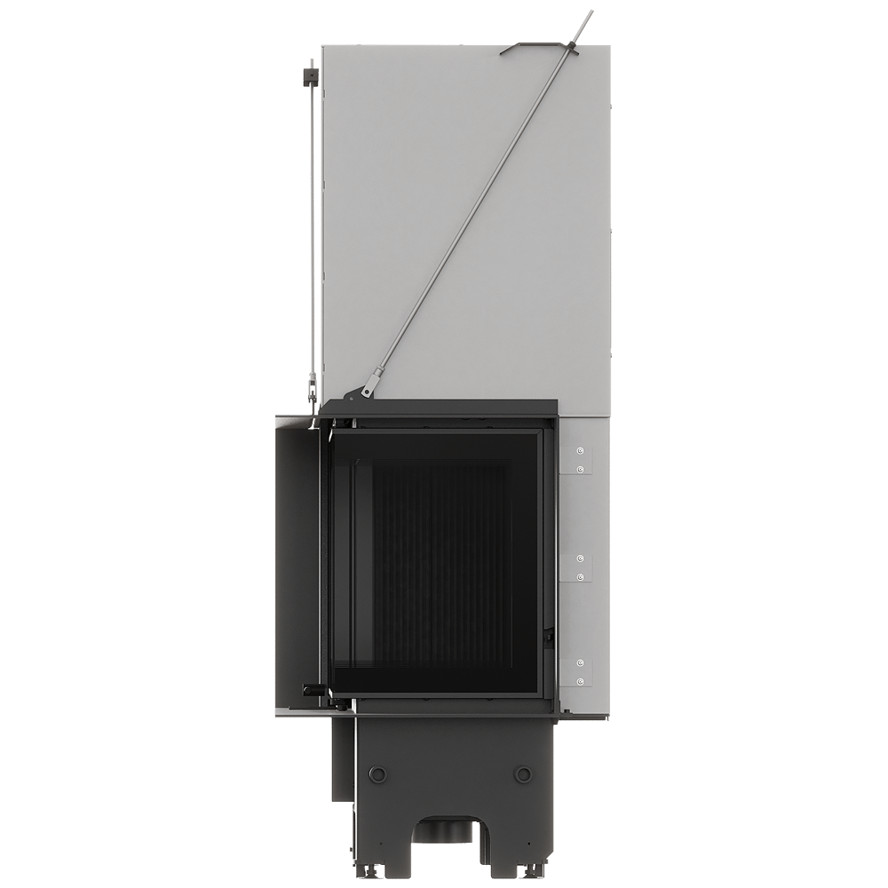 Balstil Milano 810x410 – Linksseitiger Eckkamin mit Klapptüren, schwarze Verkleidung