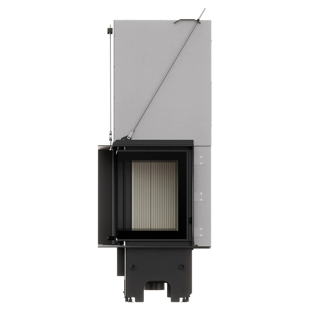 Balstil Milano 810x410 – Right-sided corner fireplace with lift-up doors, white lining