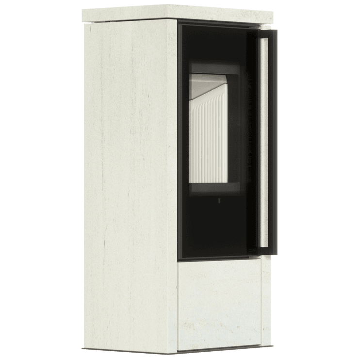 Freestanding steel stove KOZA AKNA in Ivory Glow stone