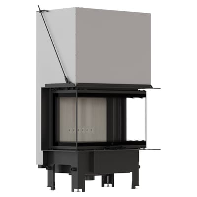 Balstil Milano 800x400 – Dreiseitiger Kamin mit Klapptüren, weiße Verkleidung
