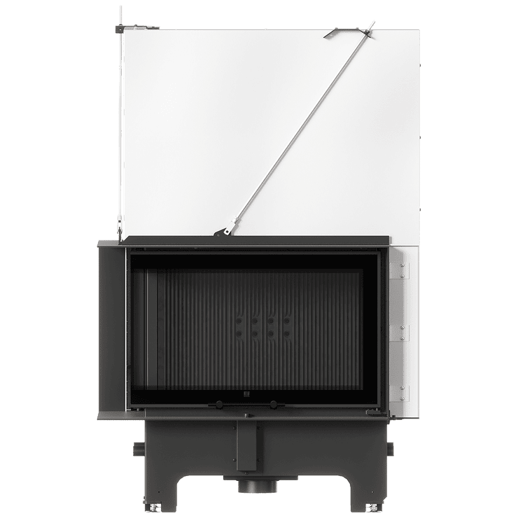 Balstil Milano 810x410 – Linksseitiger Eckkamin mit Klapptüren, schwarze Verkleidung