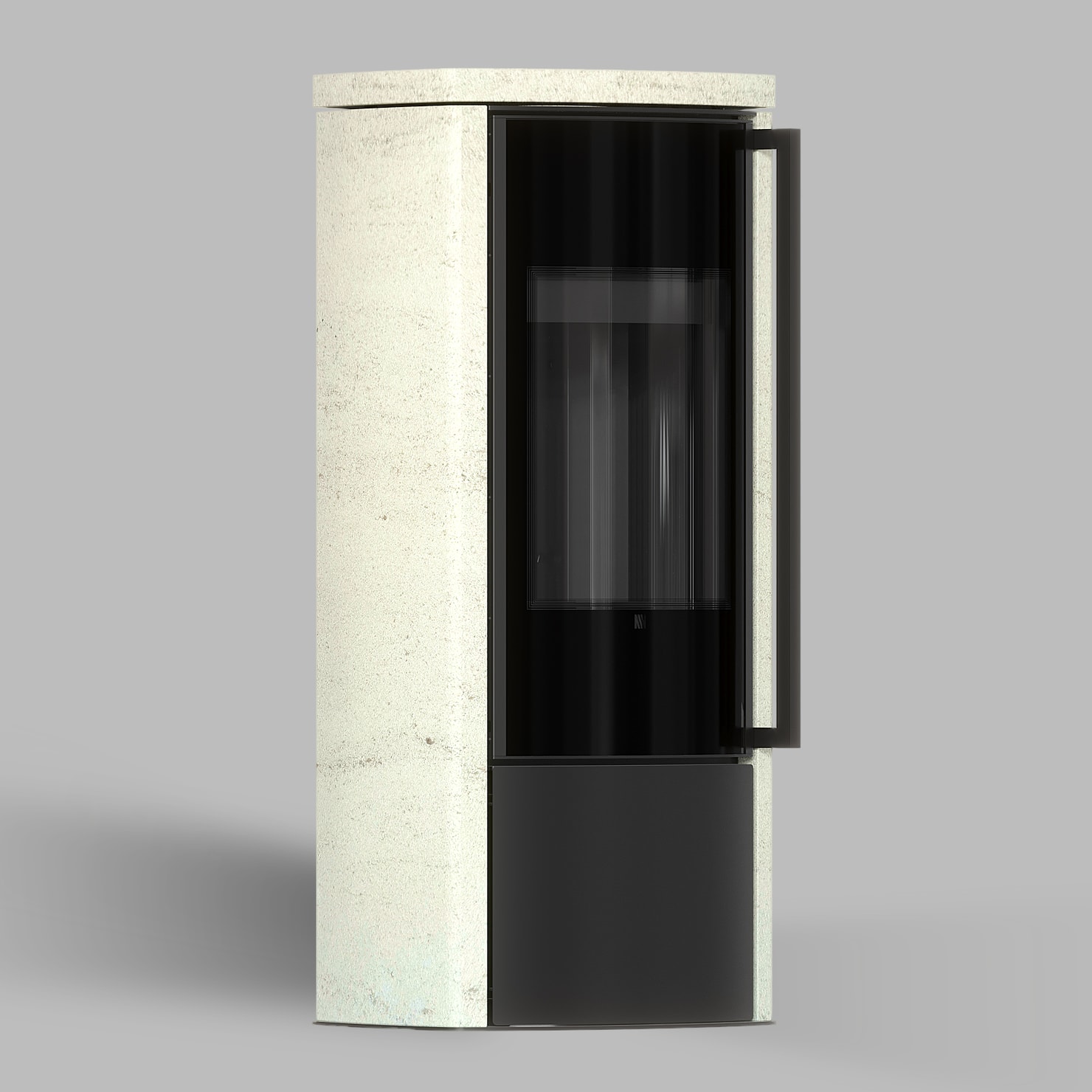 Freistehender Stahl-Kaminofen BRONN aus Ivory Glow Stein mit schwarzer Innenauskleidung