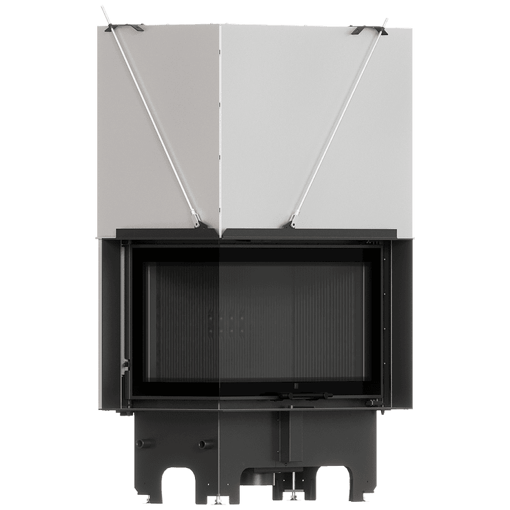 Balstil Milano 810x410 – Linksseitiger Eckkamin mit Klapptüren, schwarze Verkleidung