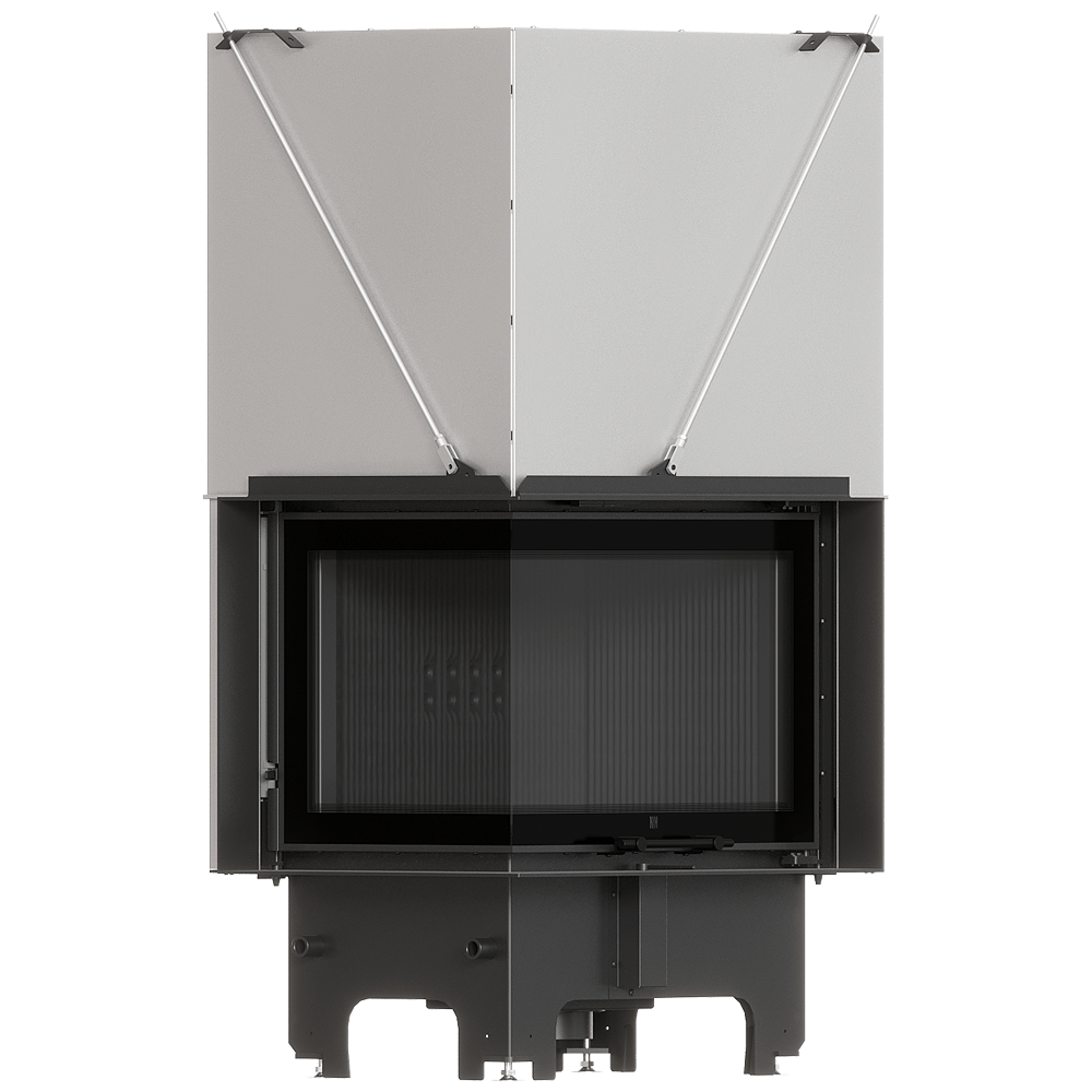 Balstil Milano 700x480 – Linksseitiger Eckkamin mit Klapptüren, schwarze Verkleidung