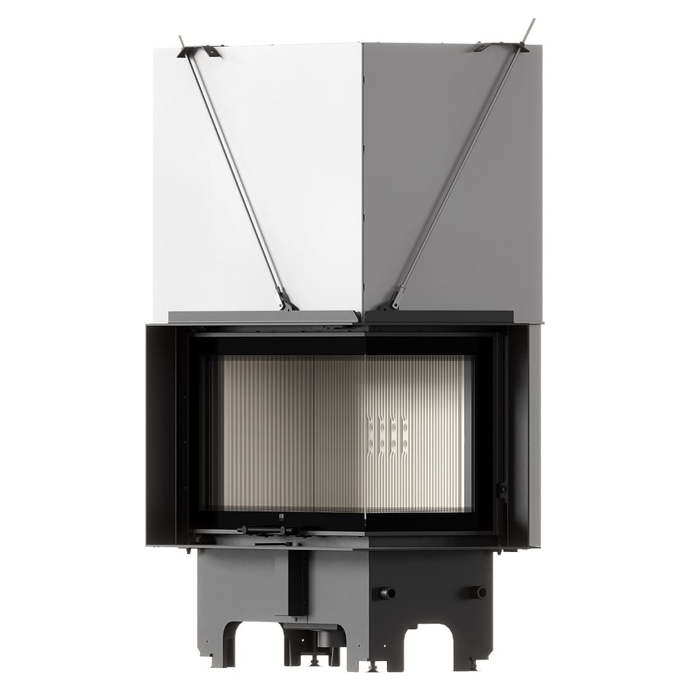 Balstil Milano 810x410 – Right-sided corner fireplace with lift-up doors, white lining