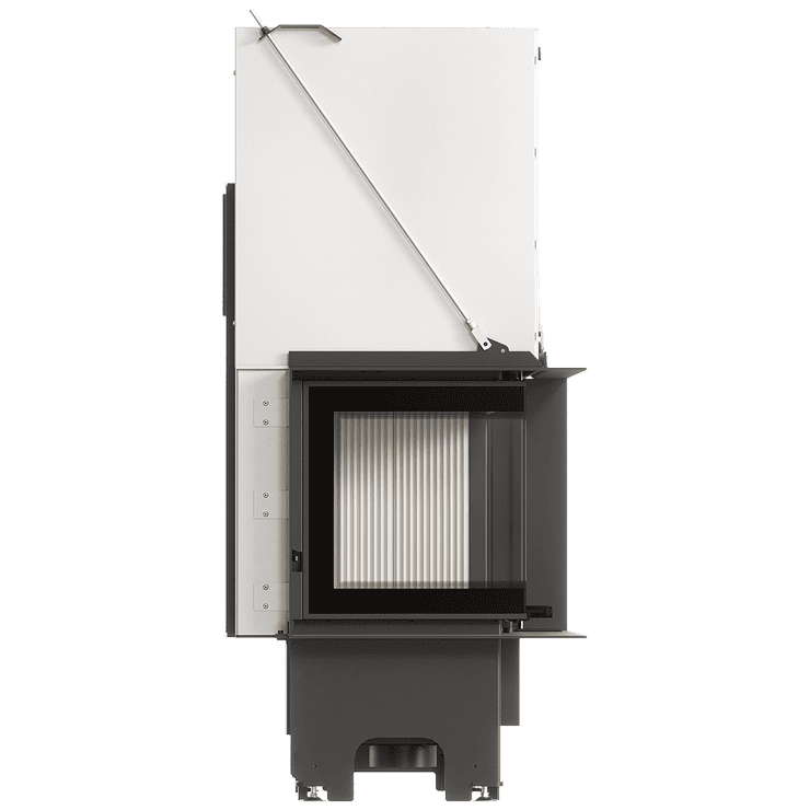 Balstil Milano 610x430 – Linksseitiger Eckkamin mit Klapptüren, weiße Verkleidung