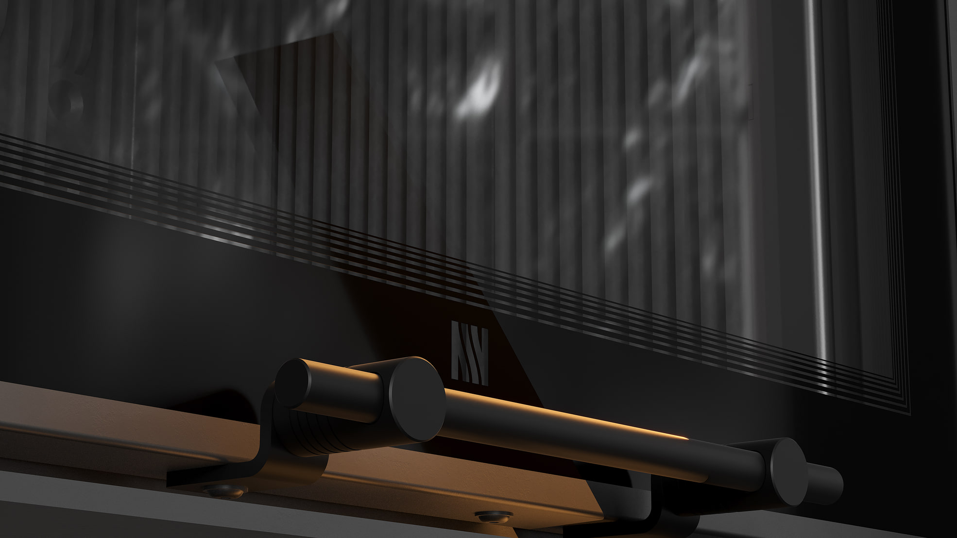 MILANO 610x430 Eckkamin links mit hochschiebbarer Tür, schwarzer Innenauskleidung