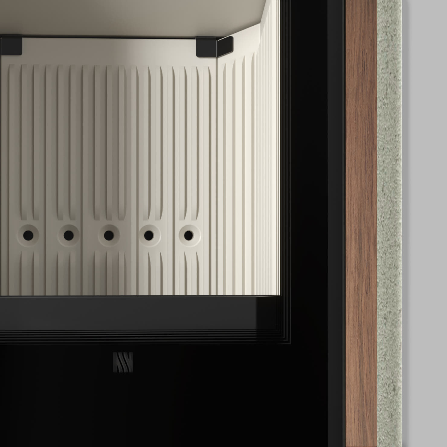 Freistehender Stahl-Kaminofen AKNA aus Ivory Glow Stein