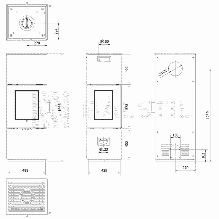 AXAM Steel Freestanding Stove with Fokos Grafite Sintered Quartz Panels