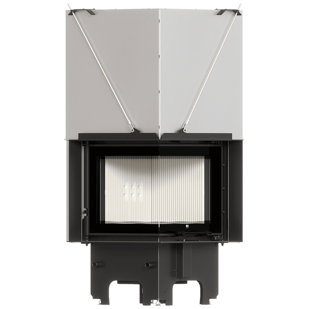 Balstil Milano 480x480 – Linksseitiger Eckkamin mit Klapptüren, weiße Verkleidung