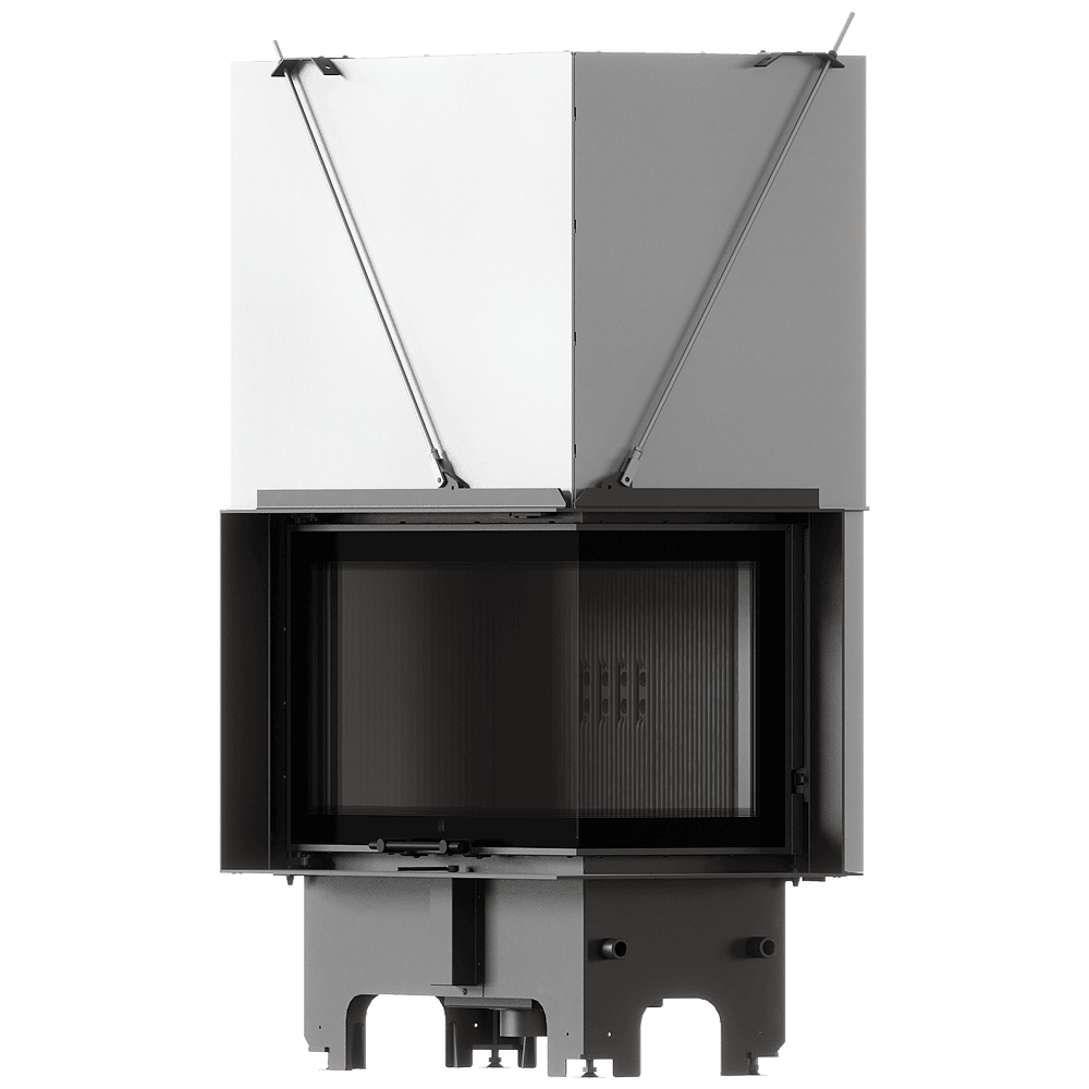 Balstil Milano 810x410 – Linksseitiger Eckkamin mit Klapptüren, schwarze Verkleidung