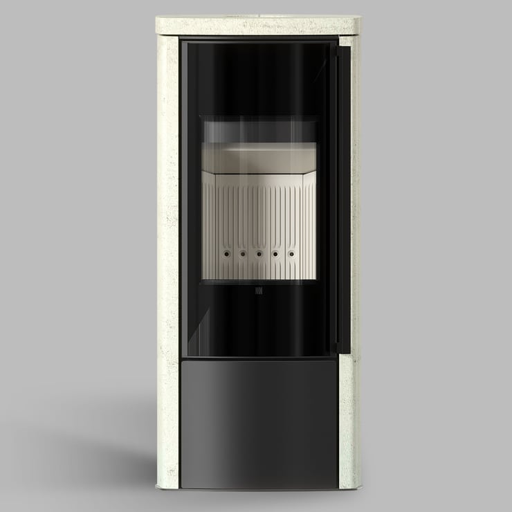 Freistehender Stahl-Kaminofen BRONN aus Ivory Glow Stein